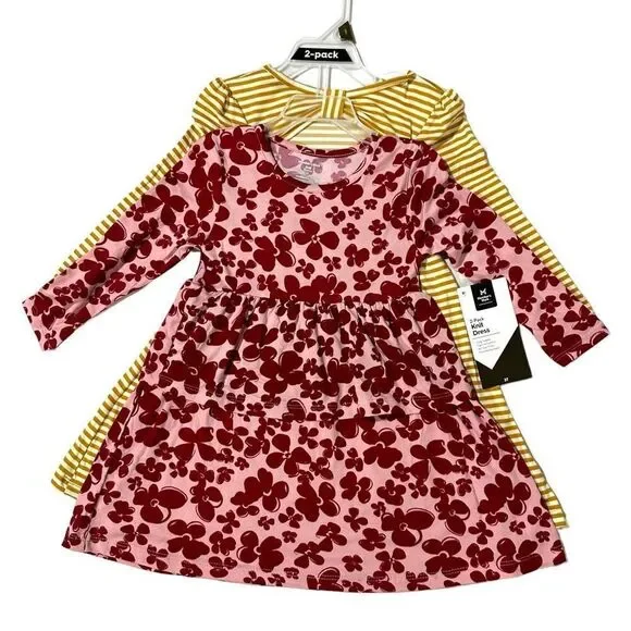 Member's Mark Girls' 2 Pack Dress Red Floral/Stripe Size 3T - Picture 5 of 15